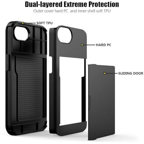 For iPhone with Card Holder Black Heavy Duty Protective Dual Layer Shockproof view 2