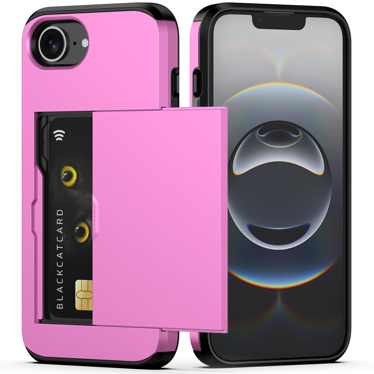 For iPhone with Card Holder Black Heavy Duty Protective Dual Layer Shockproof view 8