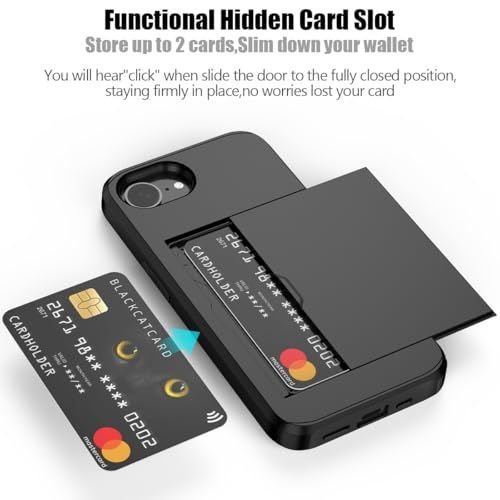 For iPhone with Card Holder Black Heavy Duty Protective Dual Layer Shockproof view 3