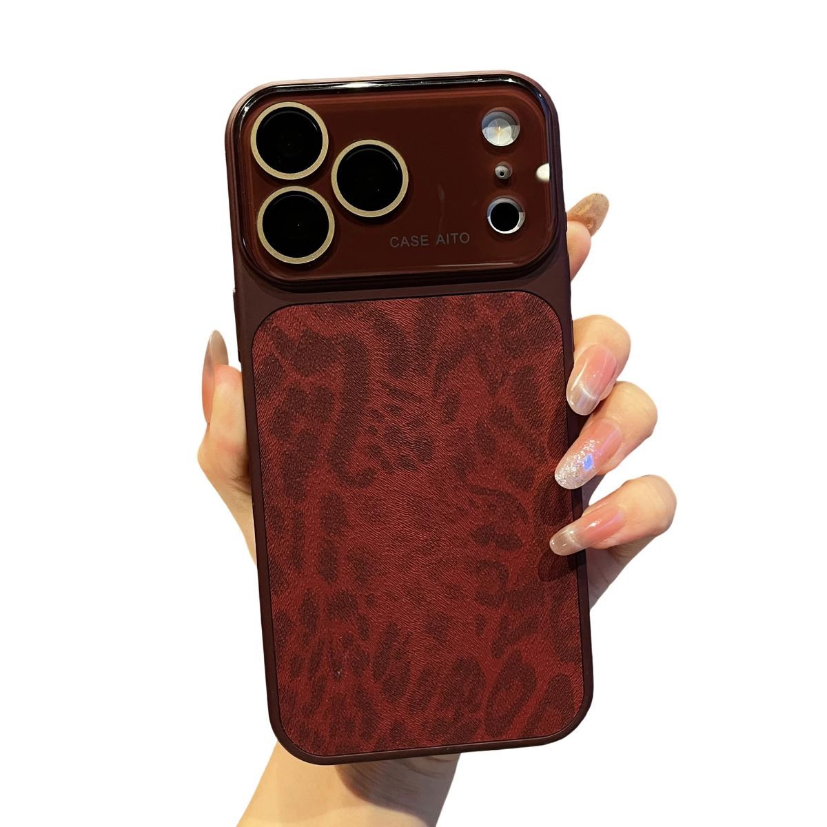 For iPhone Case,Cheetah Print，Orange Fashion Leopard Design,Crystal Camera view 9