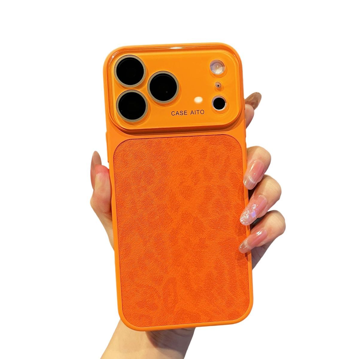 For iPhone Case,Cheetah Print，Orange Fashion Leopard Design,Crystal Camera view 10
