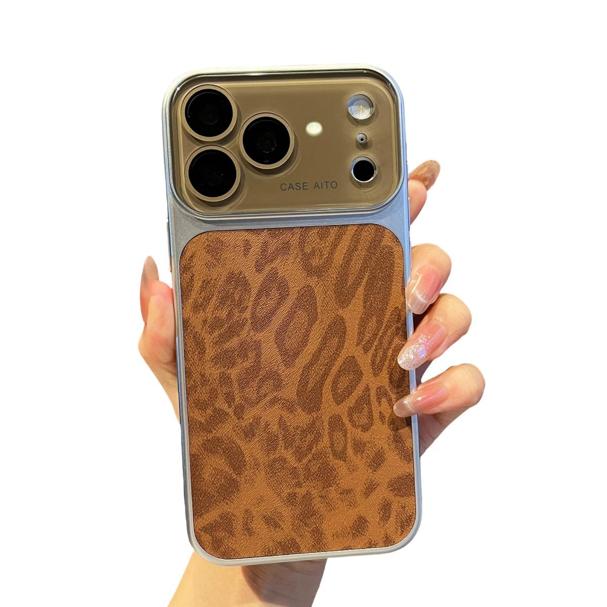 For iPhone Case,Cheetah Print，Orange Fashion Leopard Design,Crystal Camera view 12