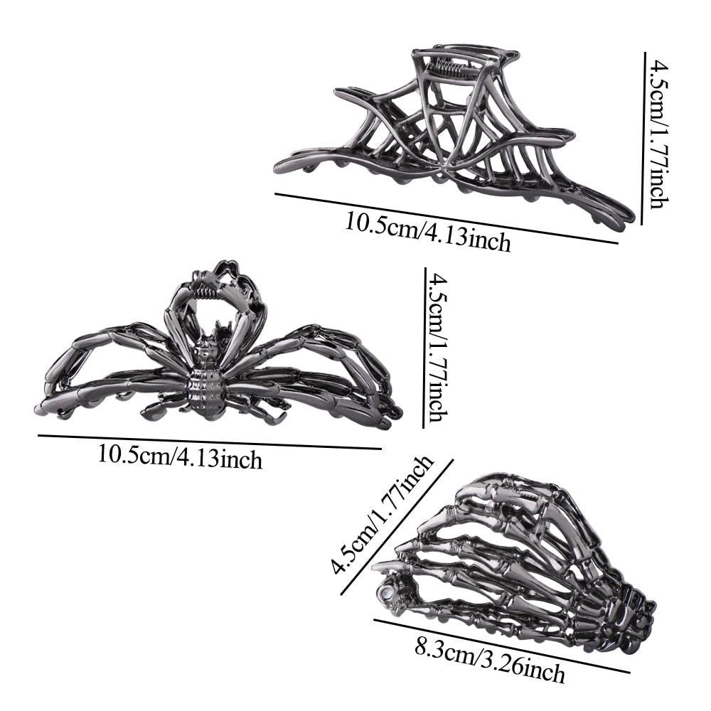 3PCS Black Spider Web Skeleton Hand Skull Hair Claw Clips for Women And Girls view 2