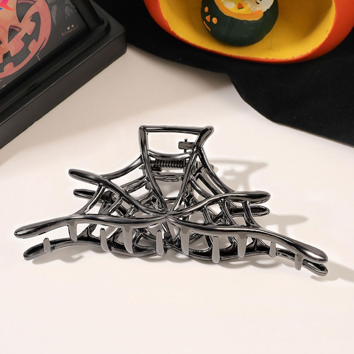 3PCS Black Spider Web Skeleton Hand Skull Hair Claw Clips for Women And Girls view 4