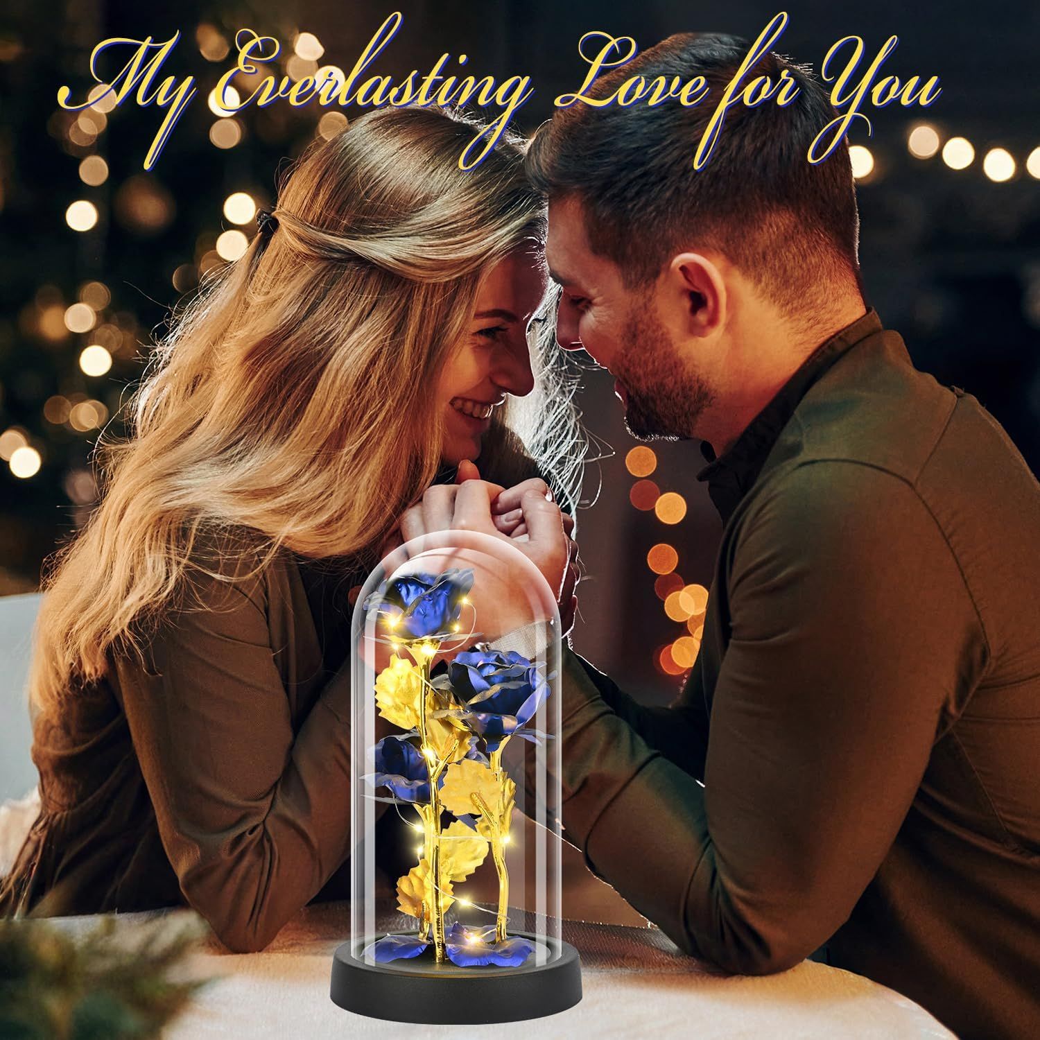 Eternal Blue Rose in Glass Dome with LED Lights view 3