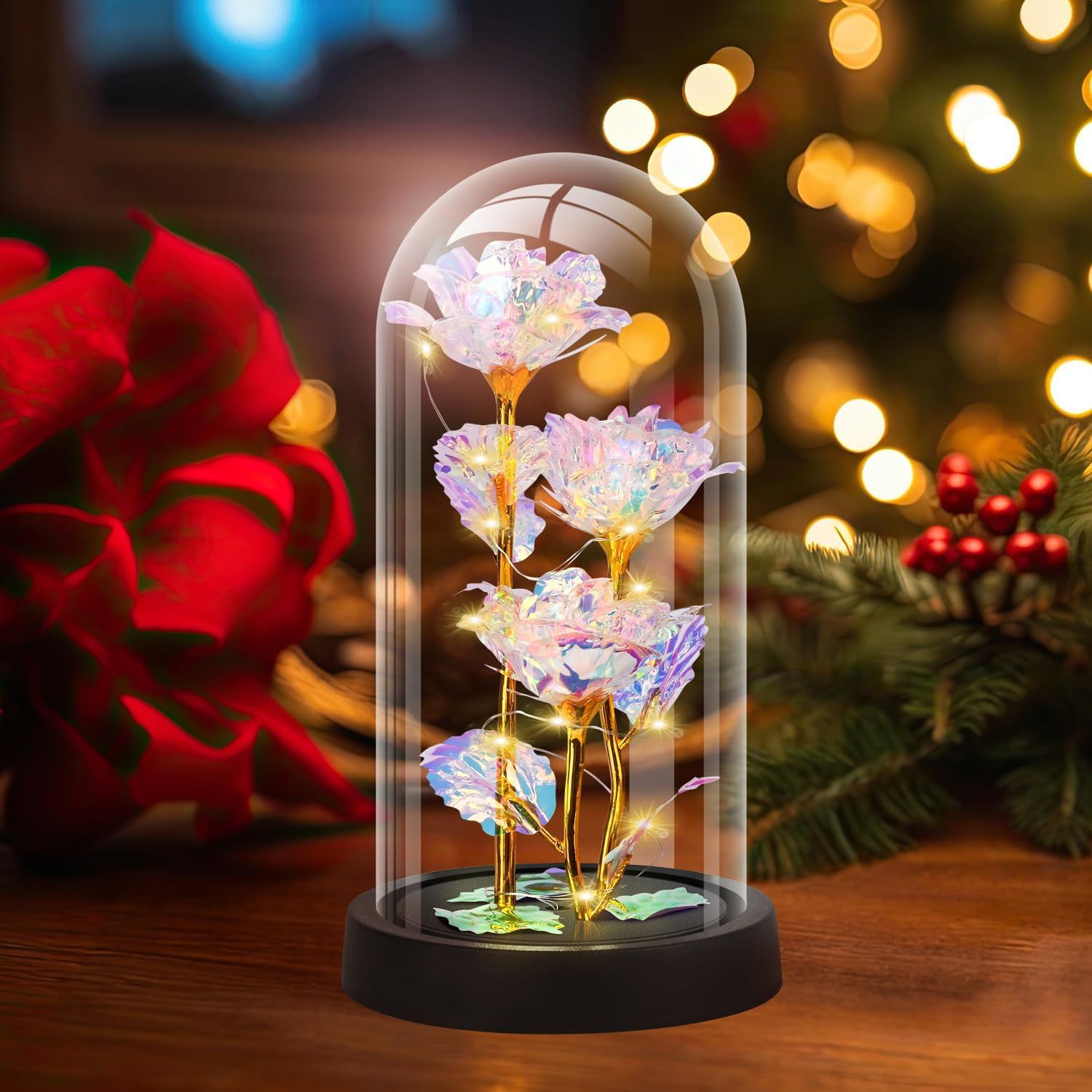 Eternal Blue Rose in Glass Dome with LED Lights view 2