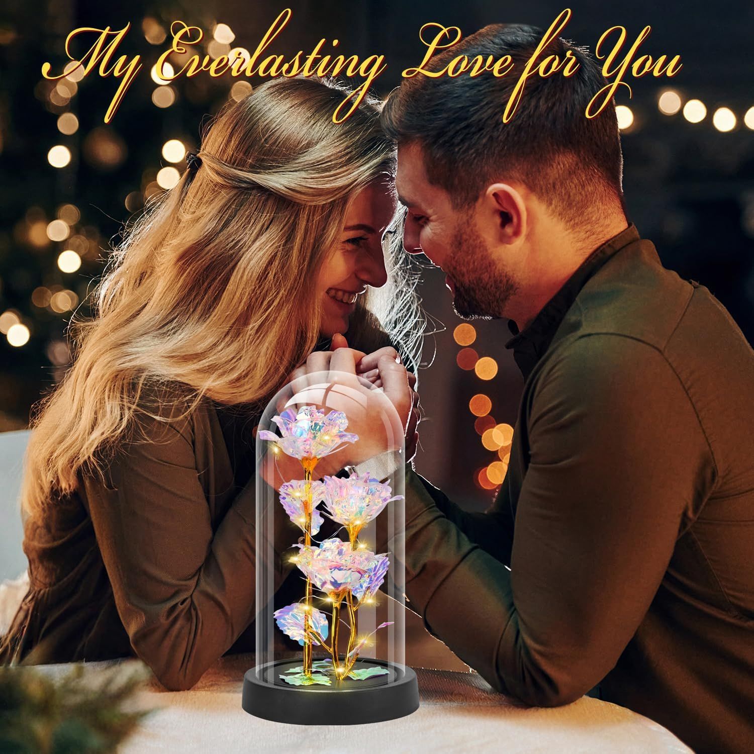 Eternal Blue Rose in Glass Dome with LED Lights view 3