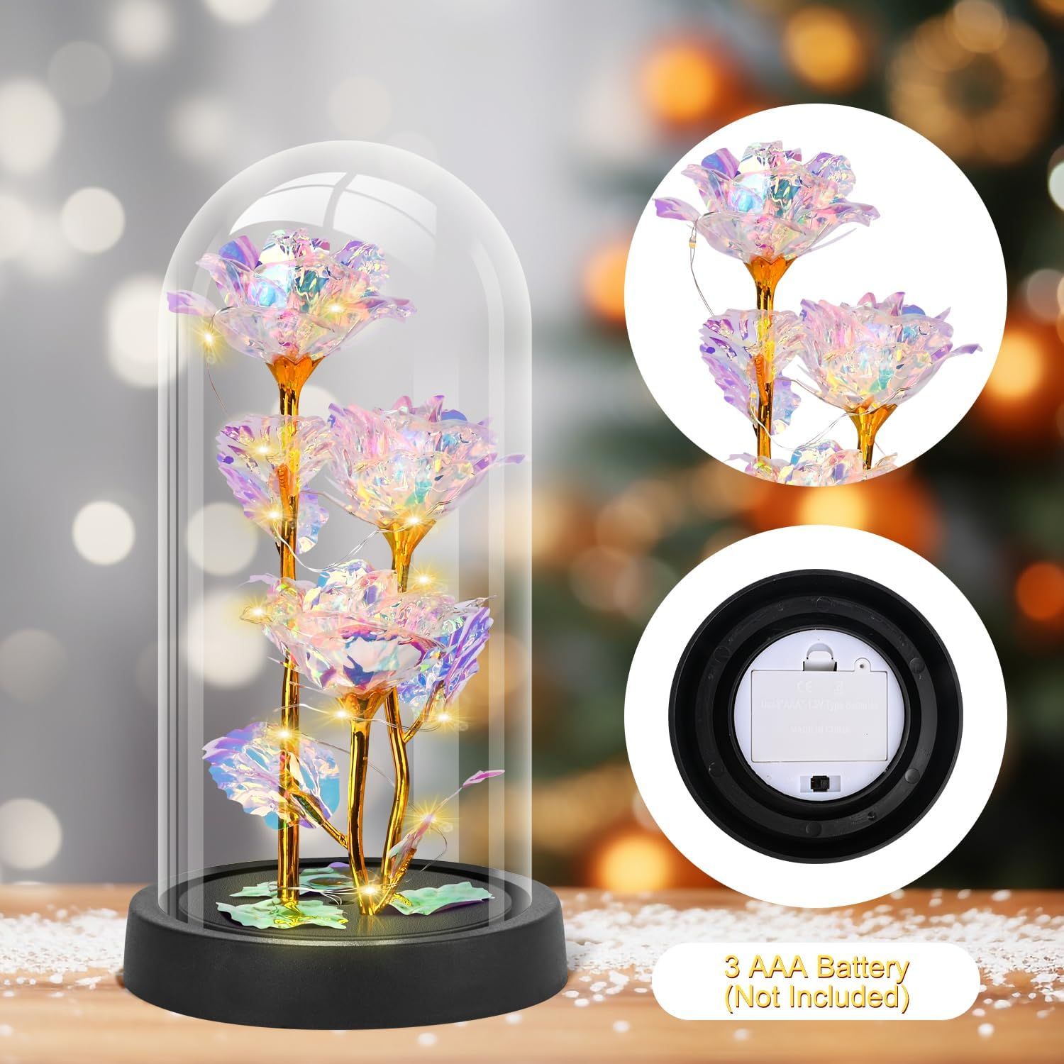Eternal Blue Rose in Glass Dome with LED Lights view 7