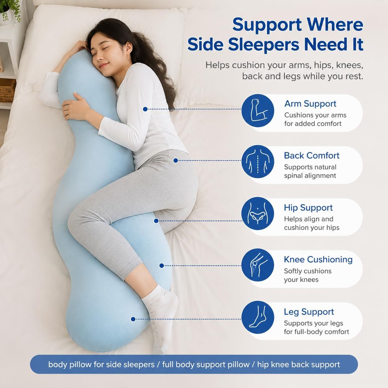 Pea Pod Shape Body Pillow for Adults Full-Body Support Side Sleeper Pillow view 2