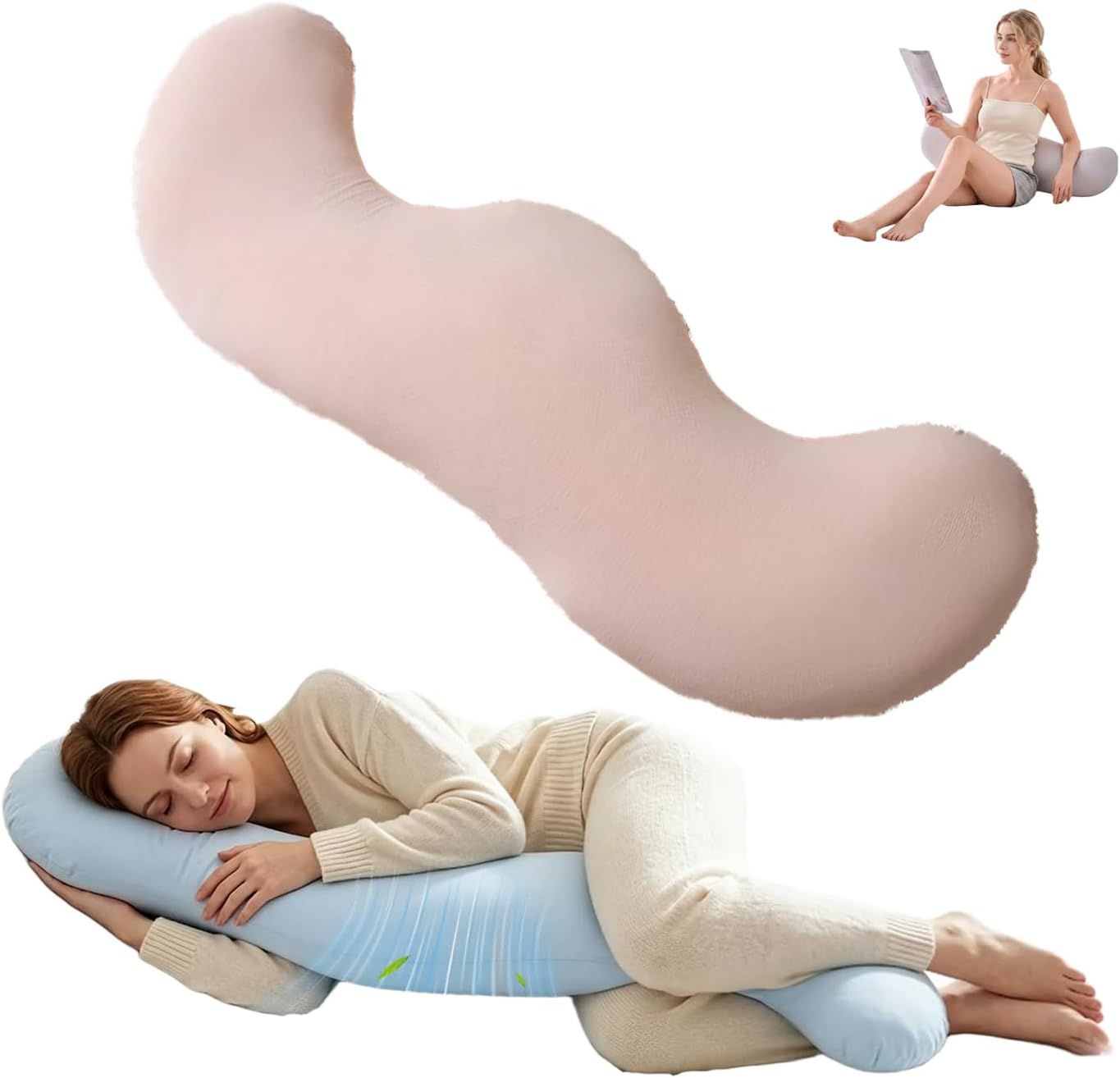 Pea Pod Shape Body Pillow for Adults Full-Body Support Side Sleeper Pillow — image 1