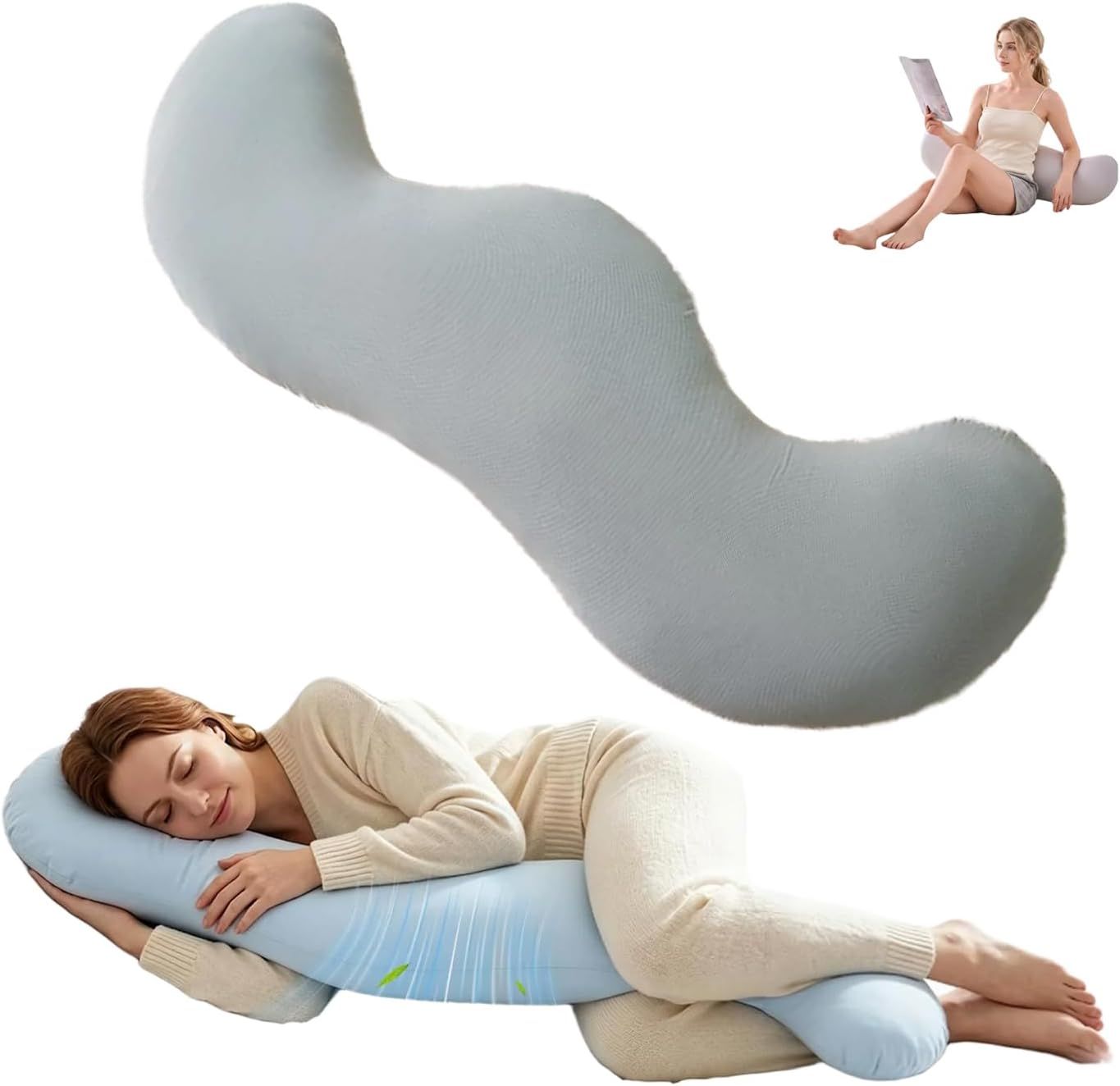 Pea Pod Shape Body Pillow for Adults Full-Body Support Side Sleeper Pillow — image 1