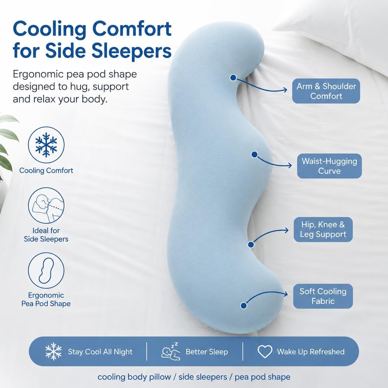 Pea Pod Shape Body Pillow for Adults Full-Body Support Side Sleeper Pillow view 4