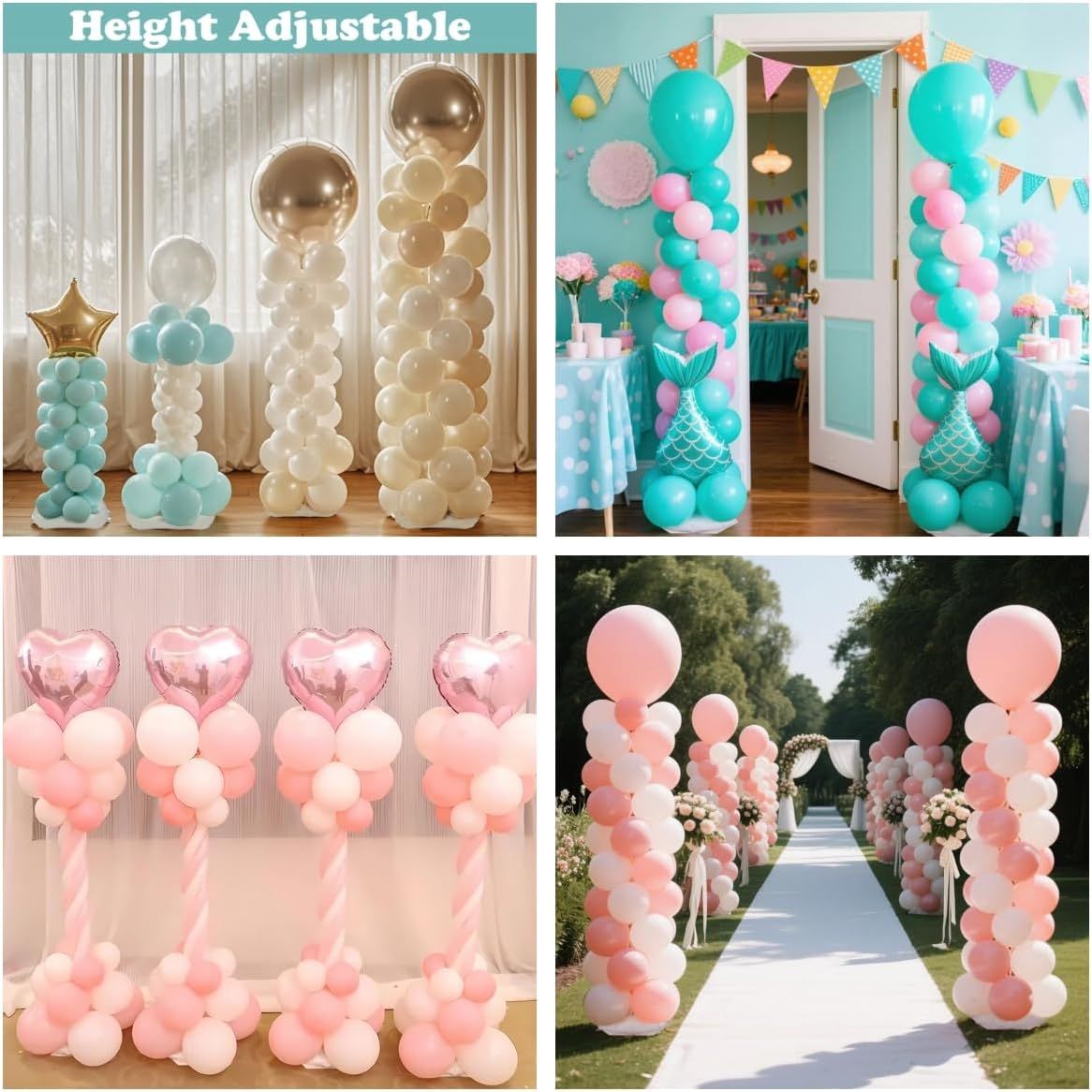 2Pcs Adjustable Metal Balloon Column Stand Kit with Water Base for Birthday view 3