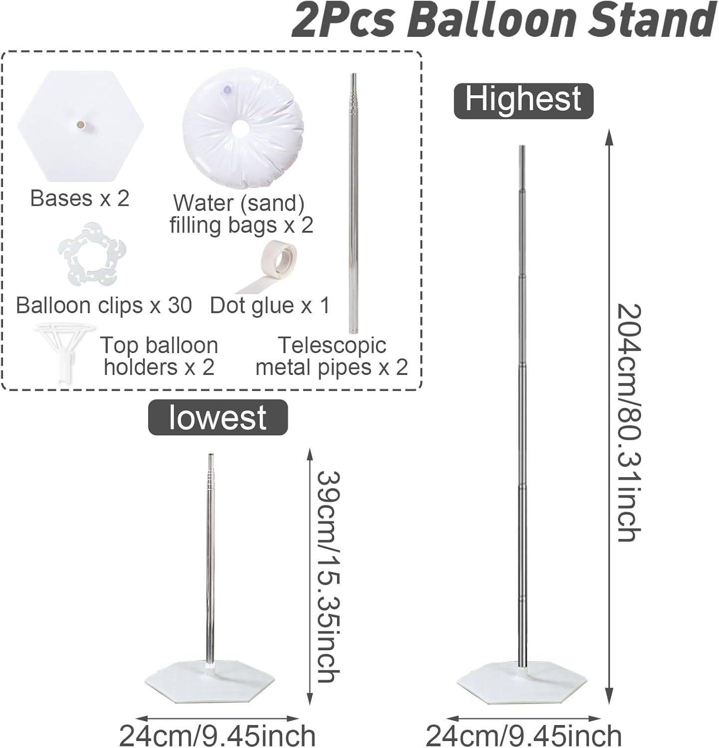 2Pcs Adjustable Metal Balloon Column Stand Kit with Water Base for Birthday view 5