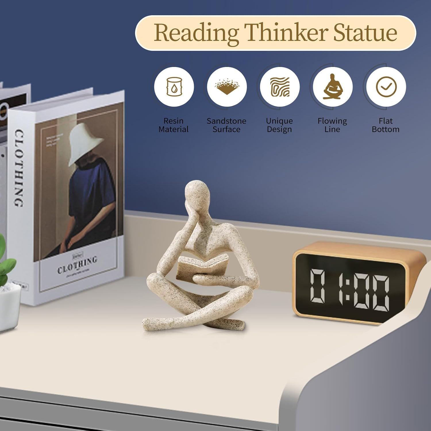 Abstract Reading Thinker Statue for Home Decor view 3