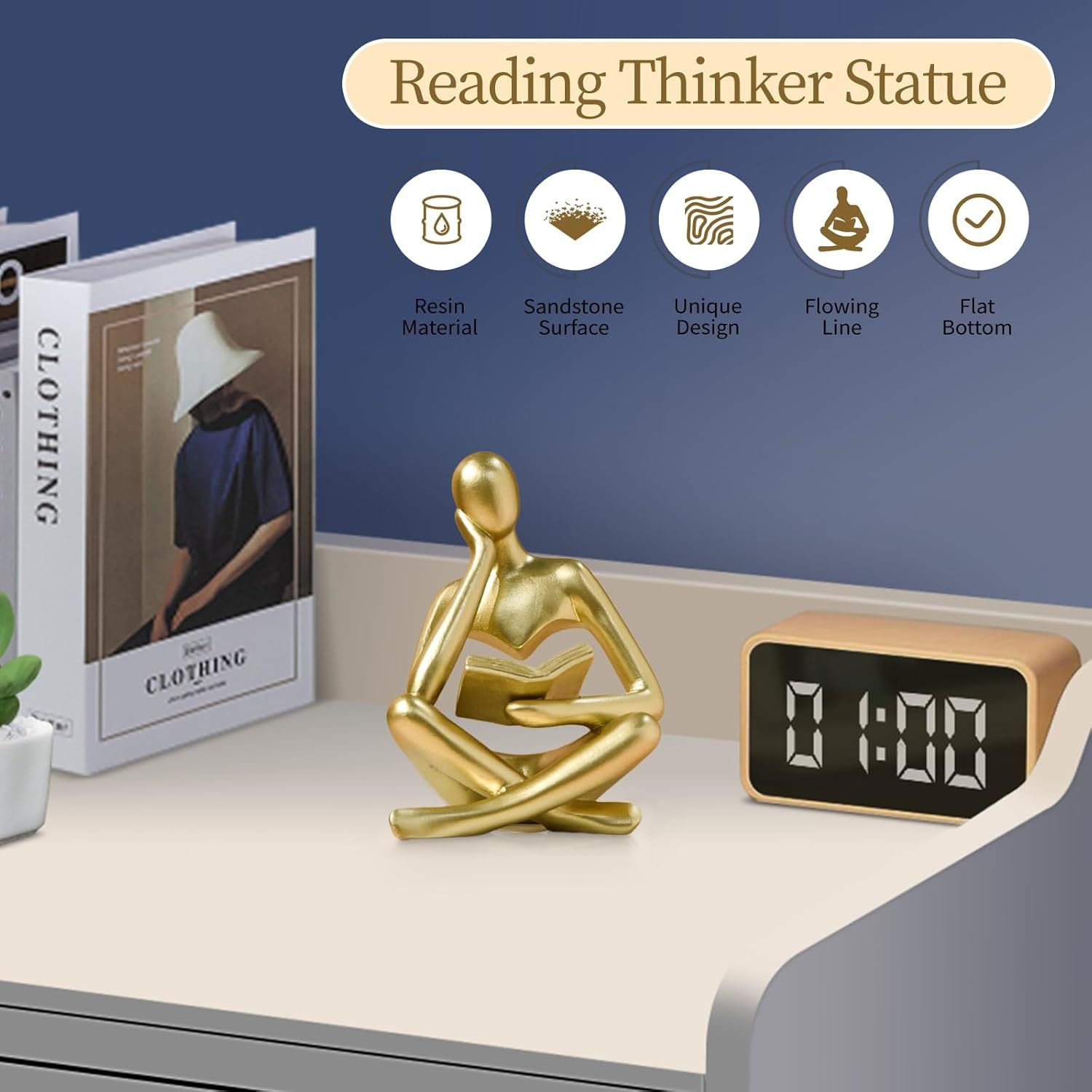 Abstract Reading Thinker Statue for Home Decor view 3