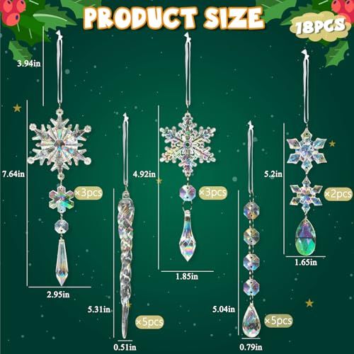 18-Piece Crystal Ornaments Set for Christmas Tree view 6