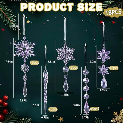 36PCS Acrylic Christmas Snowflake & Icicle Ornaments for Xmas Tree view 3