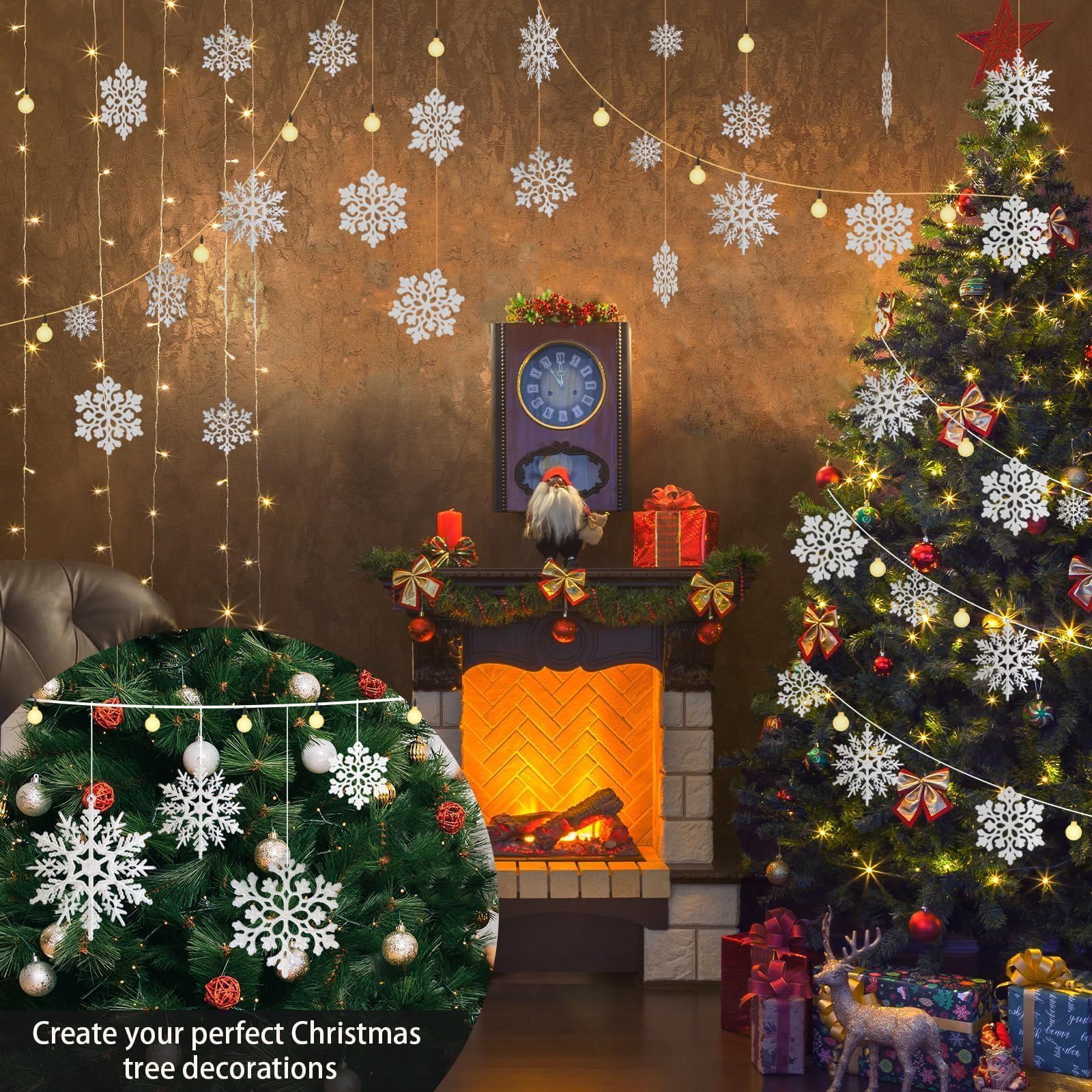 Christmas Snowflake Ornaments for Festive Tree & Holiday Home Decoration (Gold) view 8