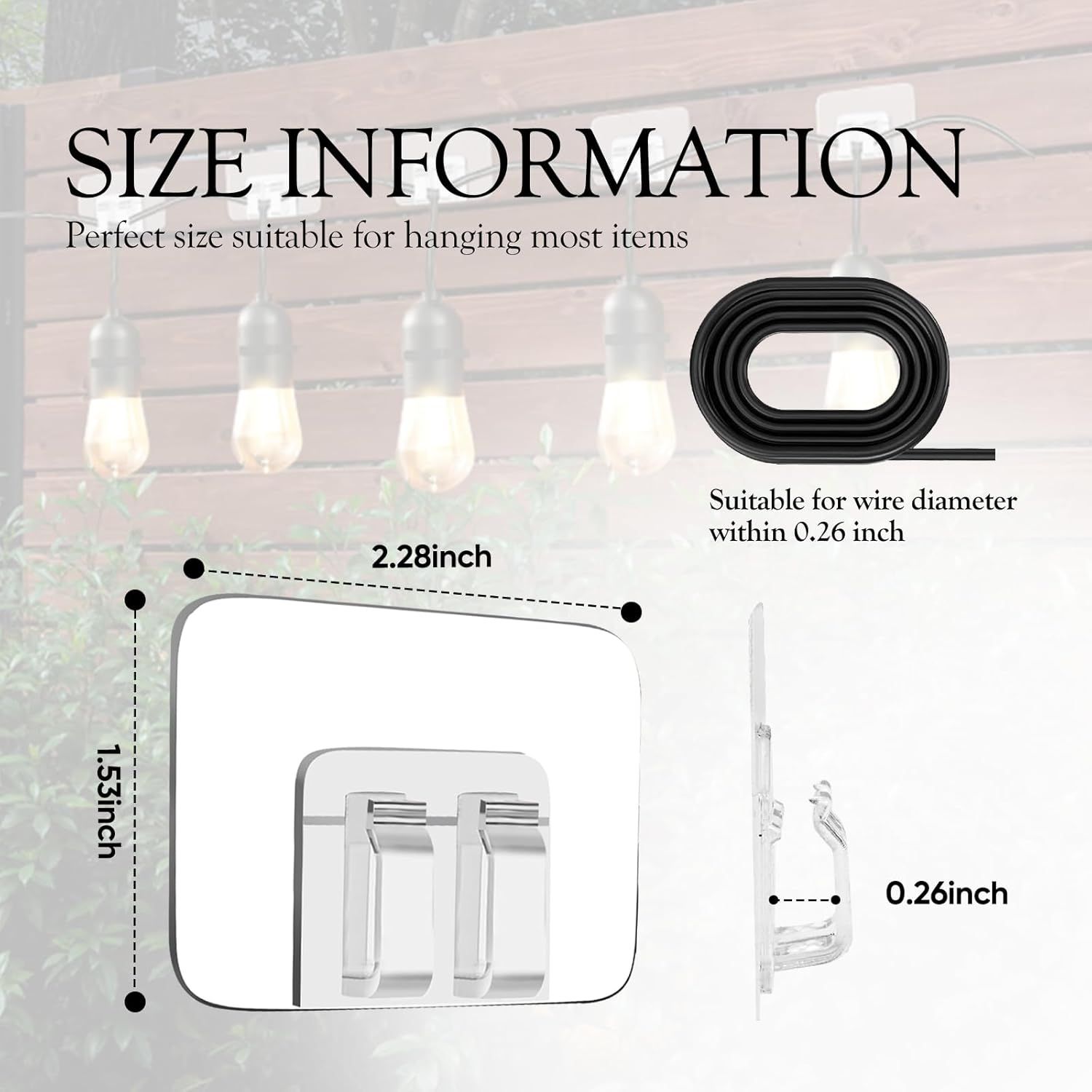 100PCS Heavy Duty Clear Adhesive Hooks for Outdoor String Lights view 8