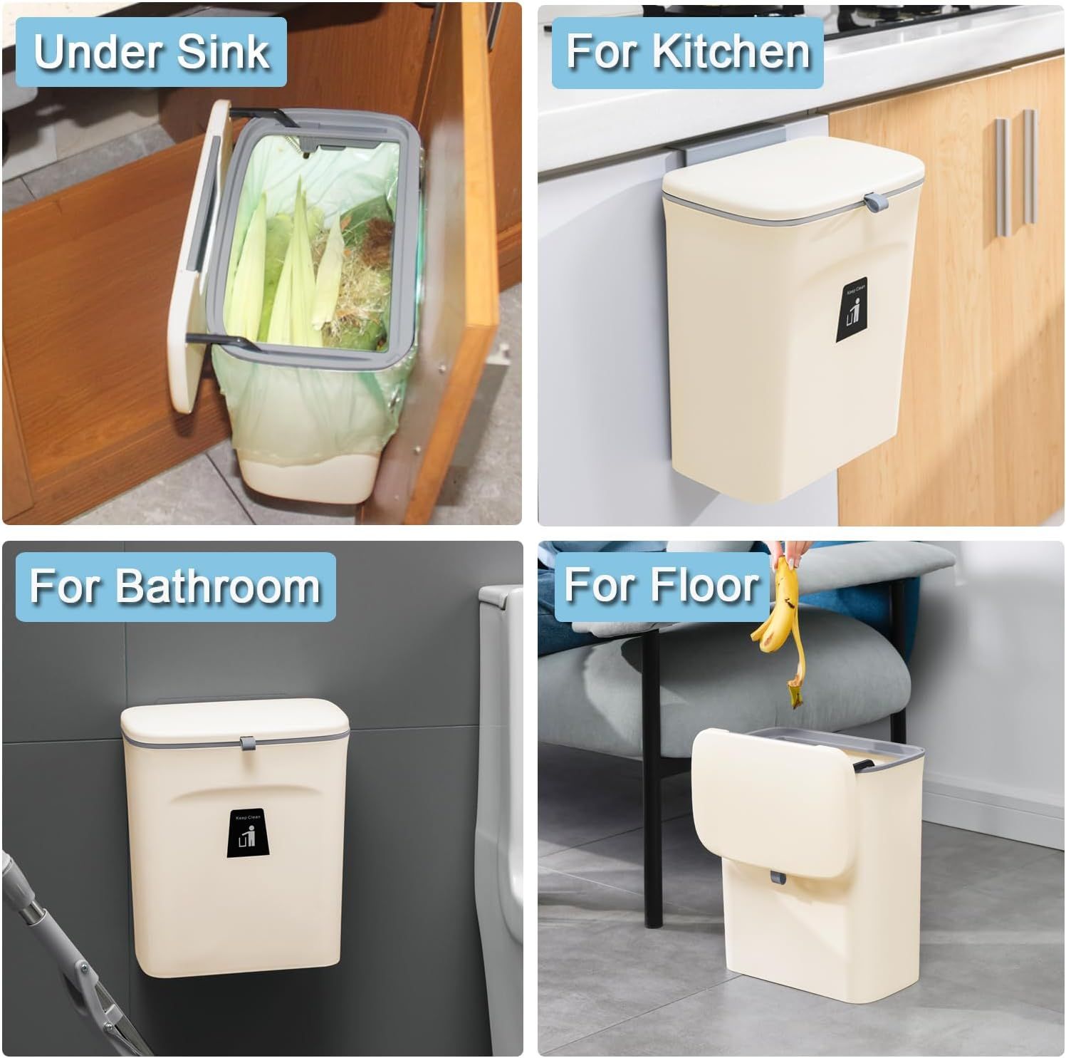 Hanging Kitchen Compost Bin with Lid for Cabinet Door or Wall view 6