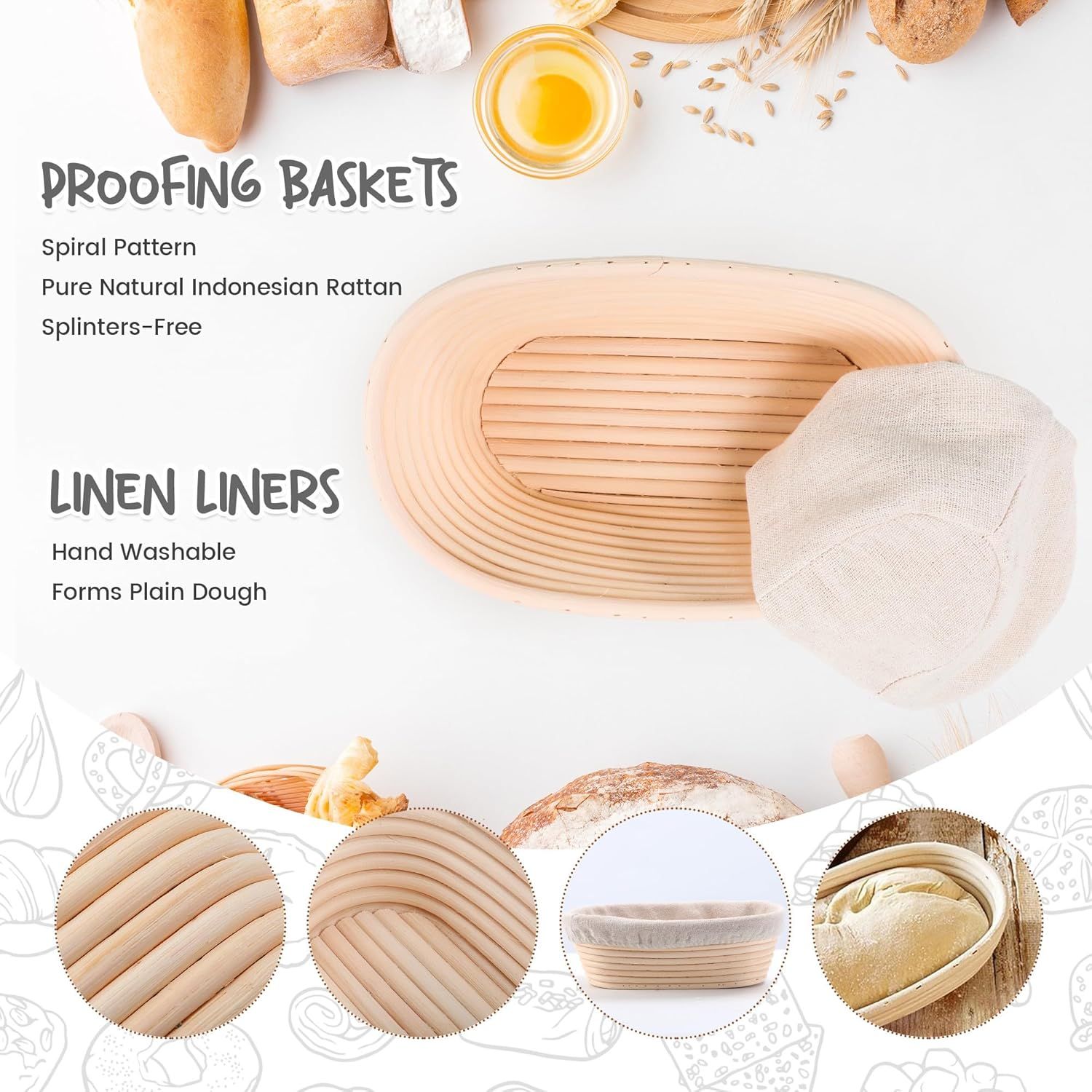 2 Pack Oval Sourdough Proofing Basket Set with Linen Liner view 2
