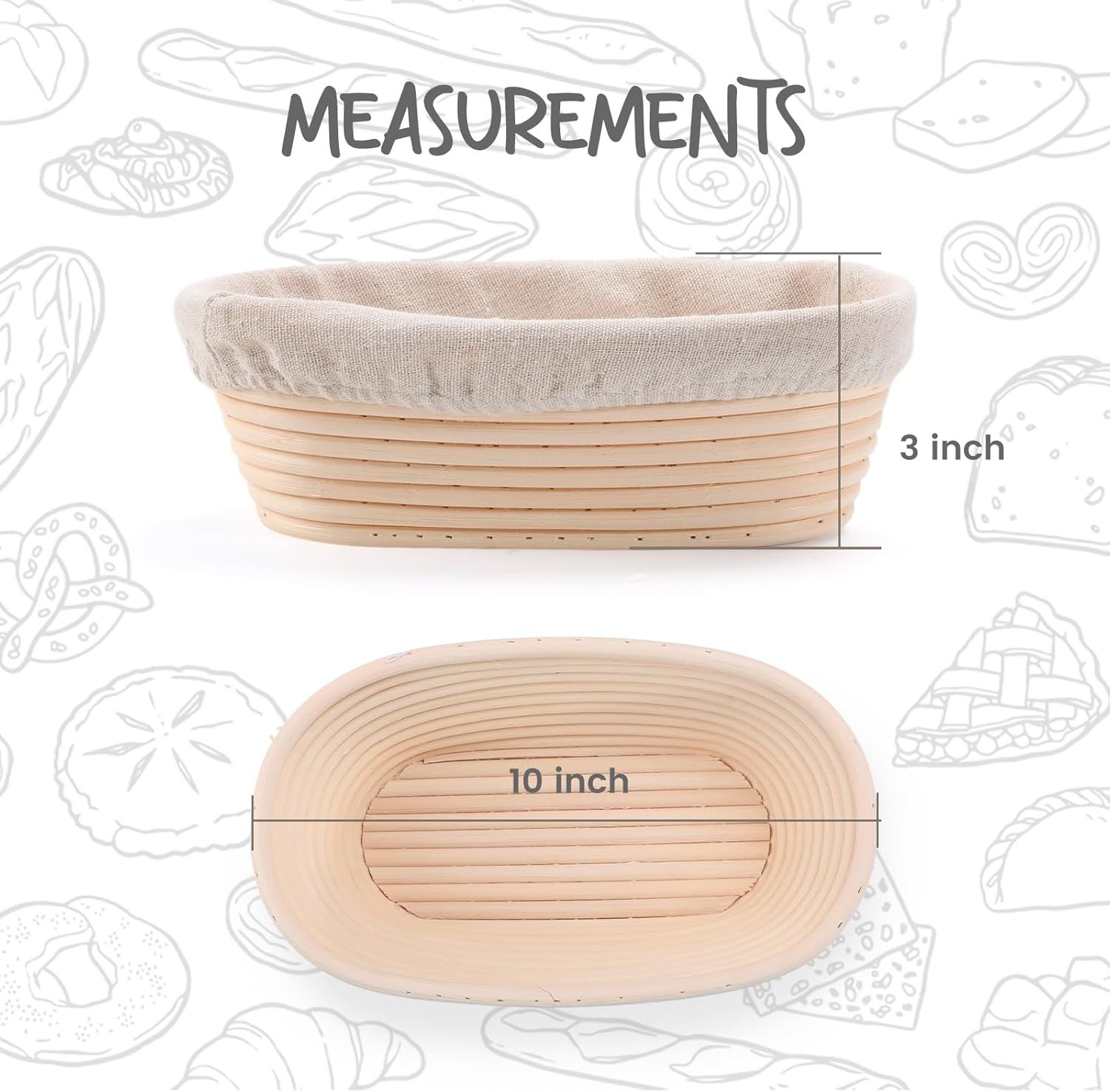 2 Pack Oval Sourdough Proofing Basket Set with Linen Liner view 3