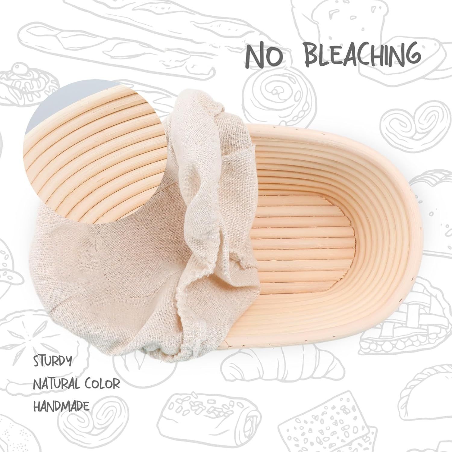 2 Pack Oval Sourdough Proofing Basket Set with Linen Liner view 4