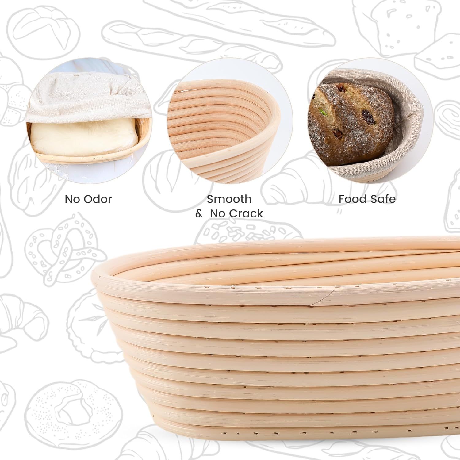 2 Pack Oval Sourdough Proofing Basket Set with Linen Liner view 6