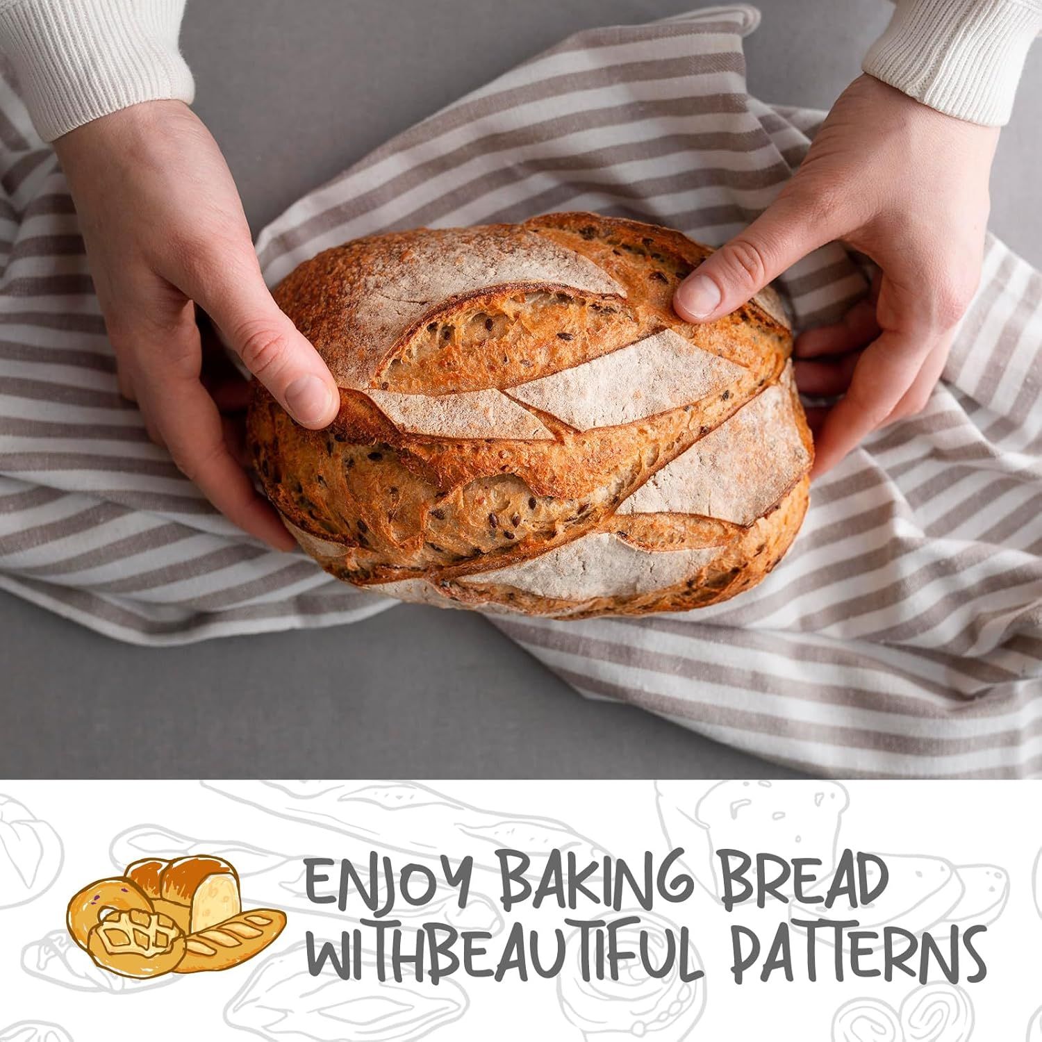 2 Pack Oval Sourdough Proofing Basket Set with Linen Liner view 7