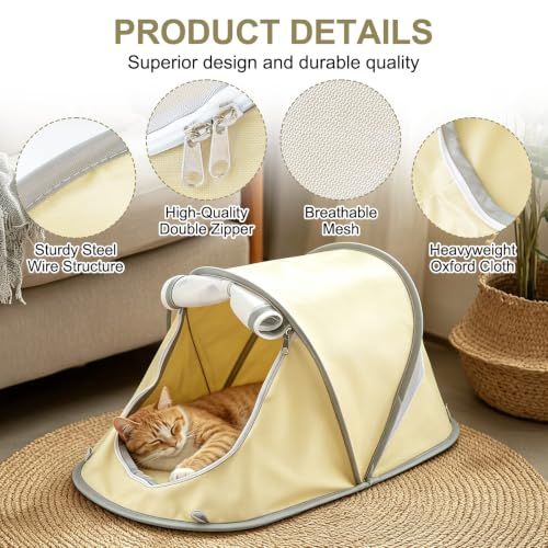 Portable Foldable Pet Tent for Cats Dogs Small Pets Indoor Outdoor Use (Gray) view 3