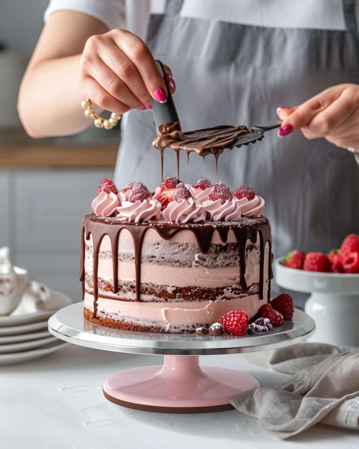 Premium Aluminum Alloy Cake Turntable Set with 3 Icing Scrapers view 6