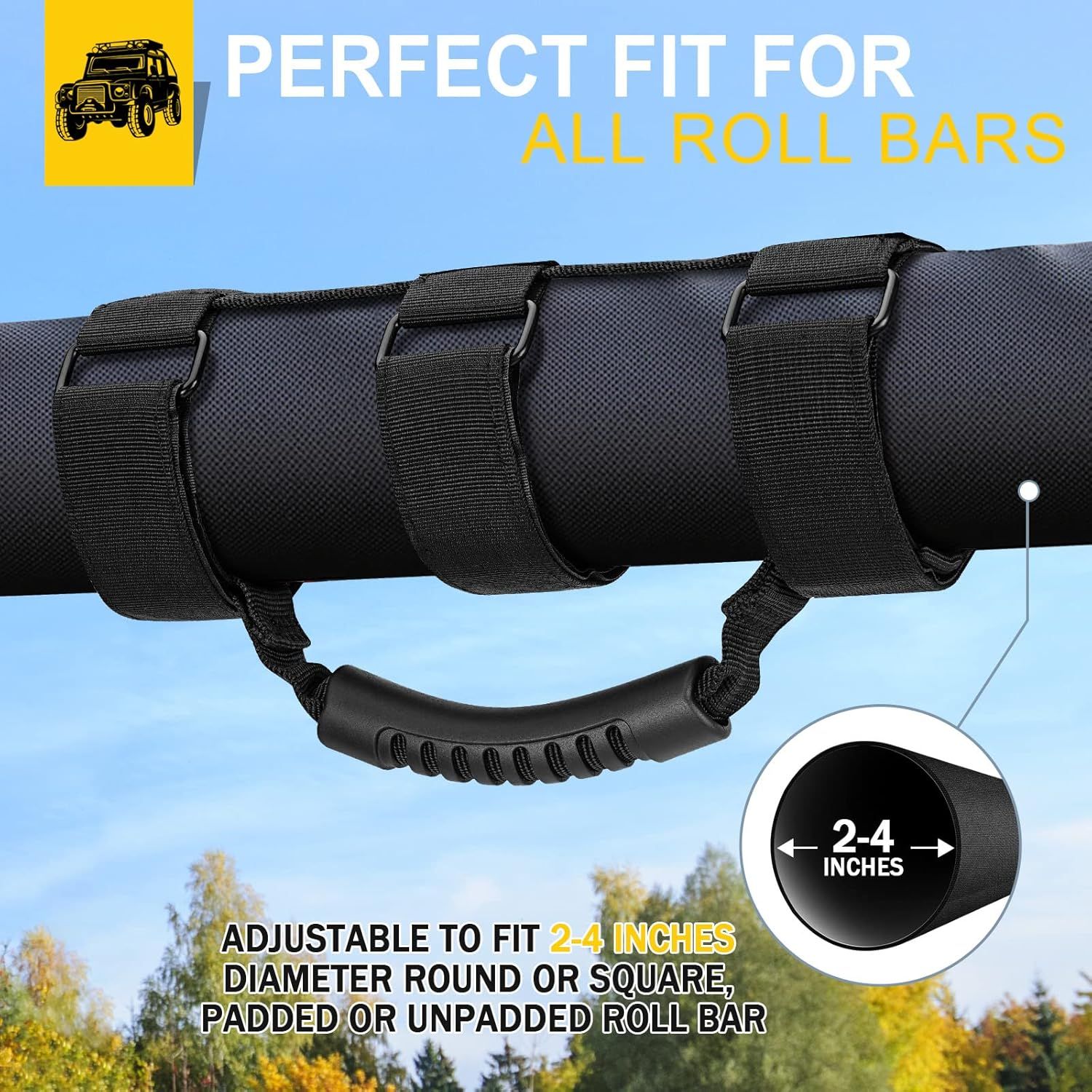 2-Pack Heavy Duty Roll Bar Grab Handles for Jeep Wrangler & Off-Road Vehicles view 6
