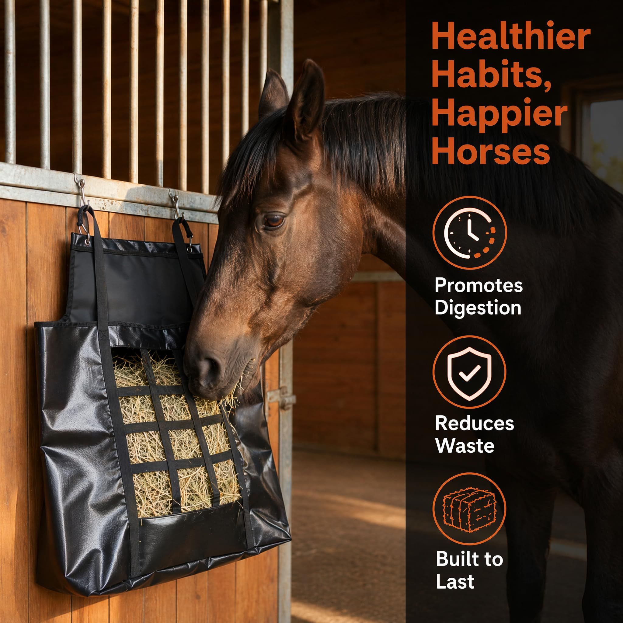Horse Slow Feed Hay Net with Metal Rings – Durable Hay Feeder Bag for Stables view 2