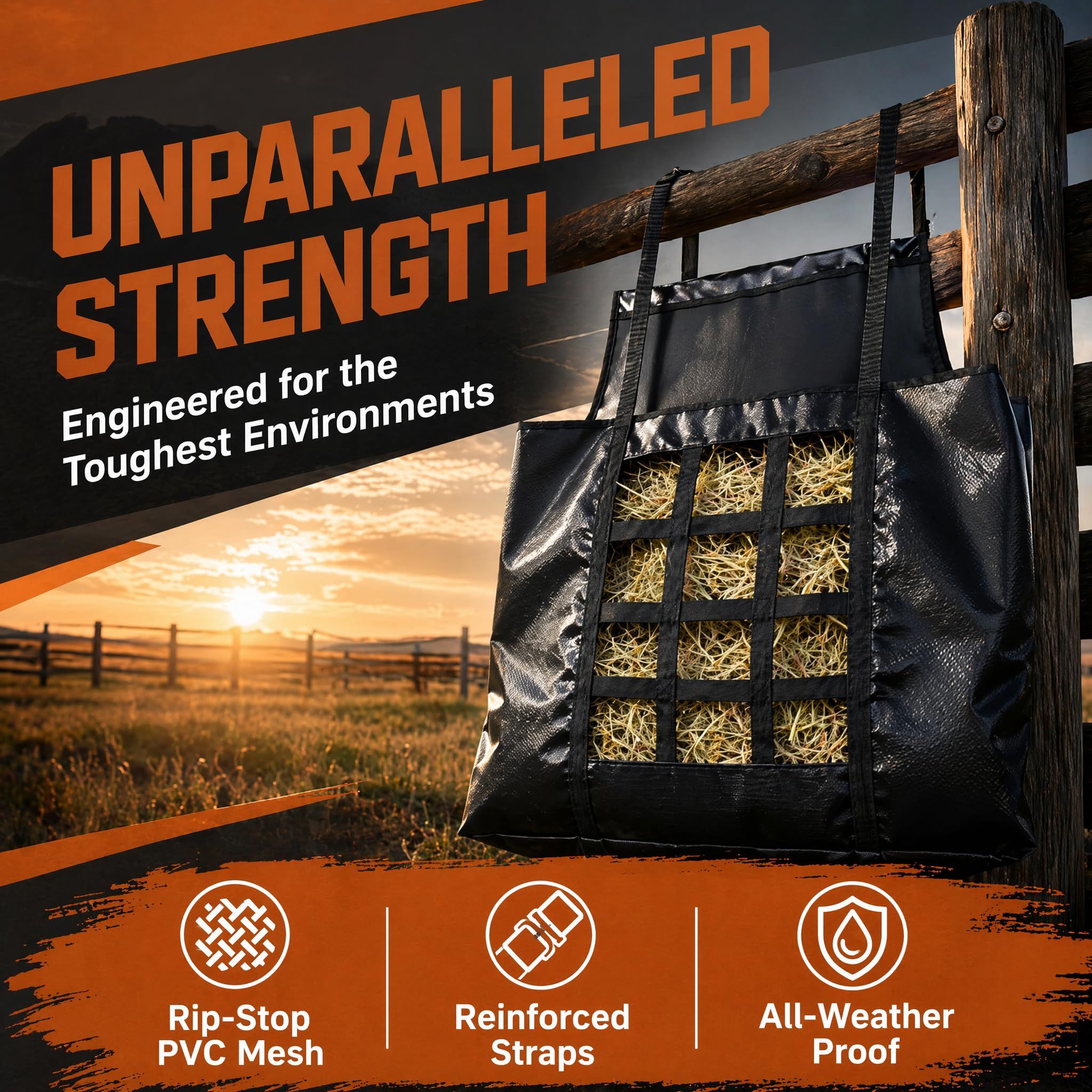 Horse Slow Feed Hay Net with Metal Rings – Durable Hay Feeder Bag for Stables view 3