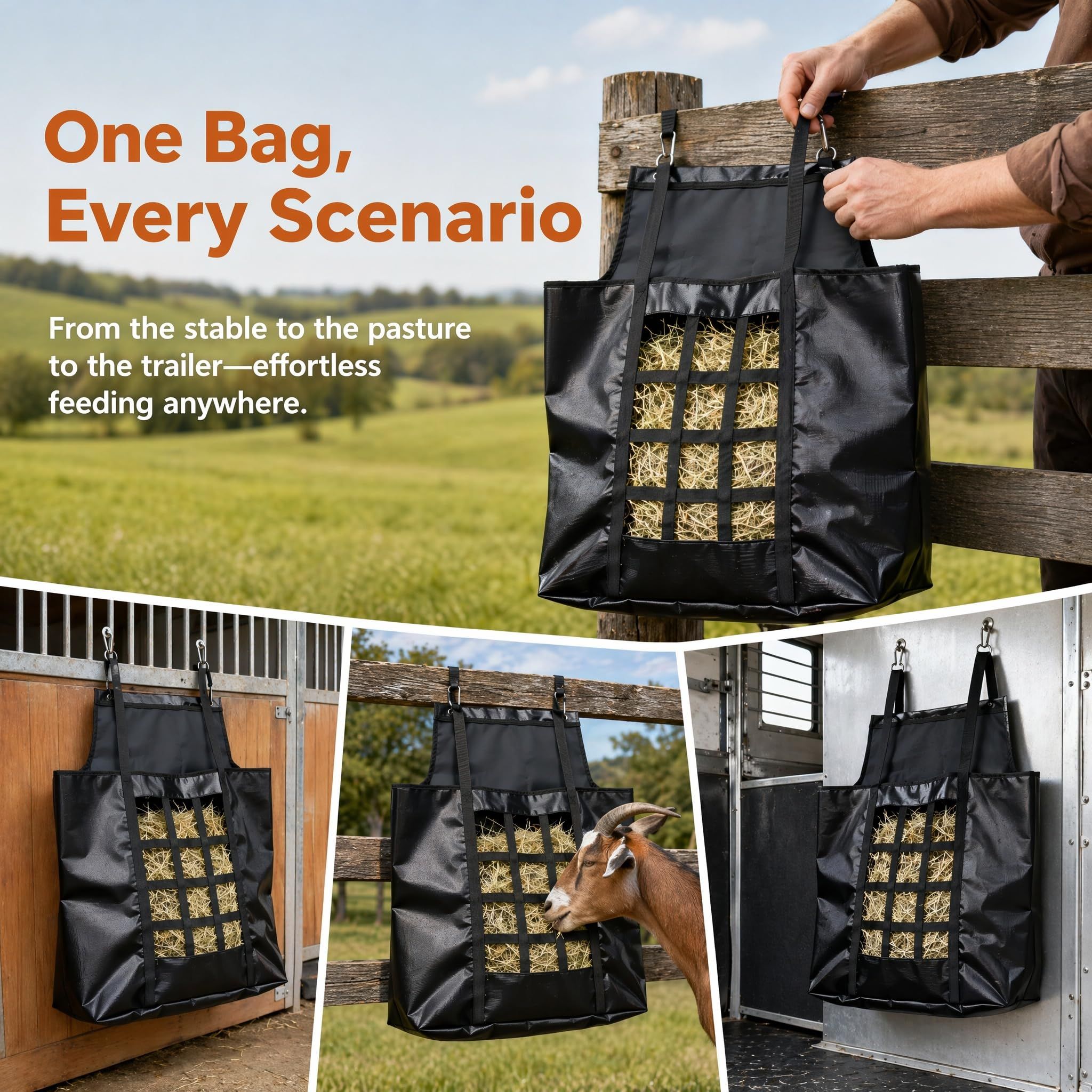 Horse Slow Feed Hay Net with Metal Rings – Durable Hay Feeder Bag for Stables view 6