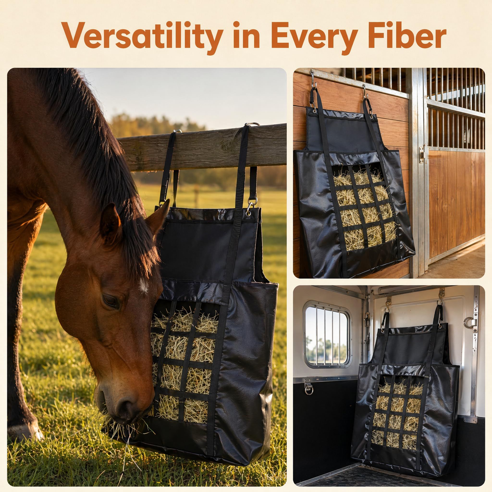 Horse Slow Feed Hay Net with Metal Rings – Durable Hay Feeder Bag for Stables view 7