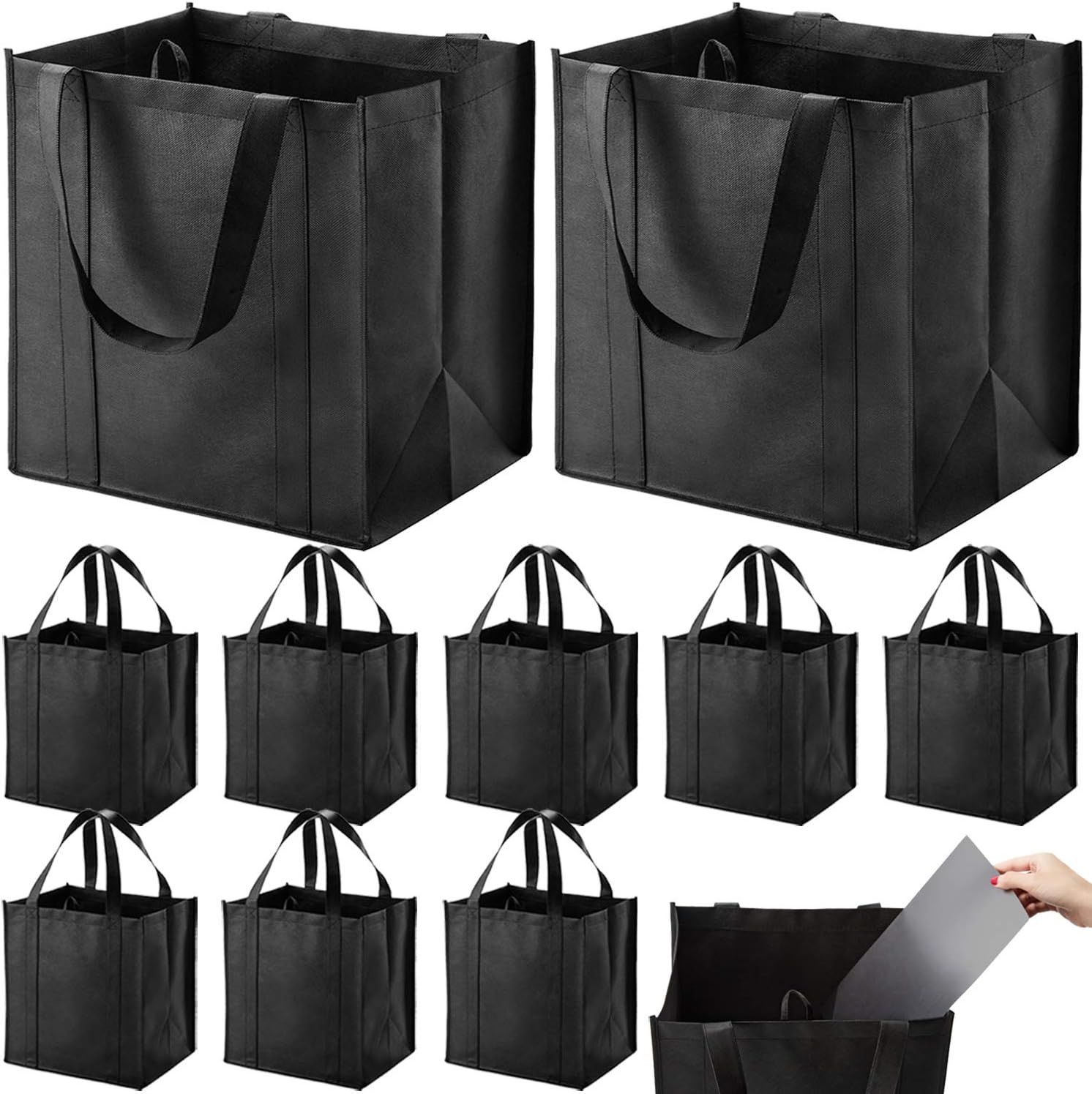 10 Pack Heavy Duty Reusable Grocery Bags with Reinforced Bottom