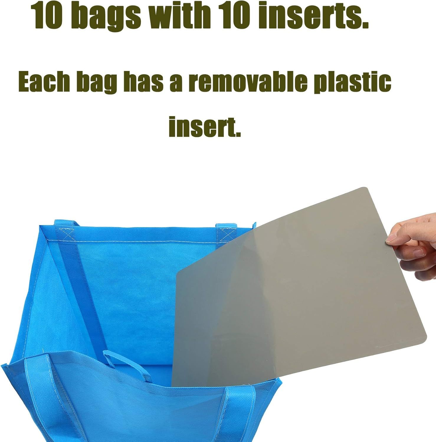 10 Pack Heavy Duty Reusable Grocery Bags with Reinforced Bottom view 3