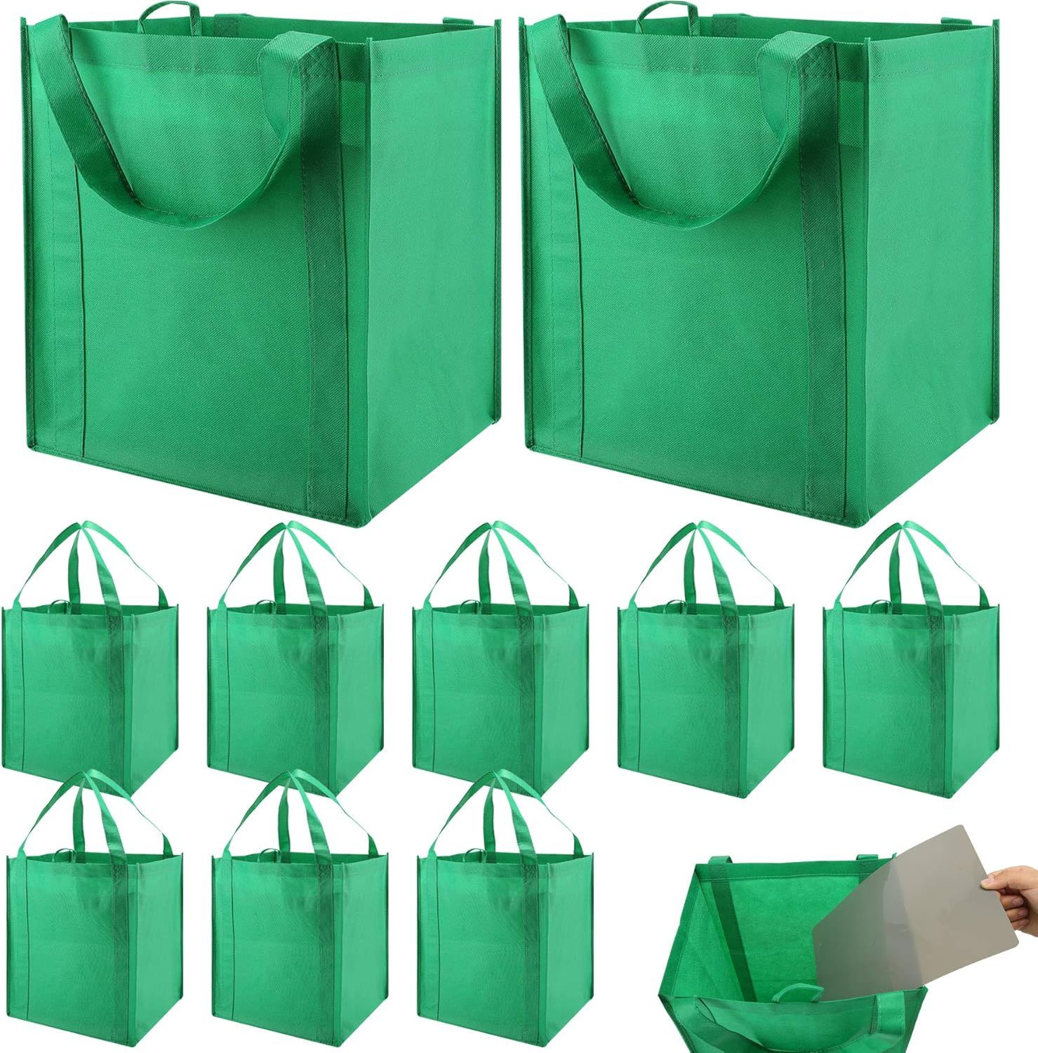 10 Pack Heavy Duty Reusable Grocery Bags with Reinforced Bottom
