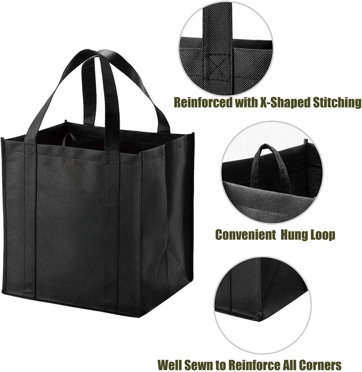 10 Pack Heavy Duty Reusable Grocery Bags with Reinforced Bottom view 4