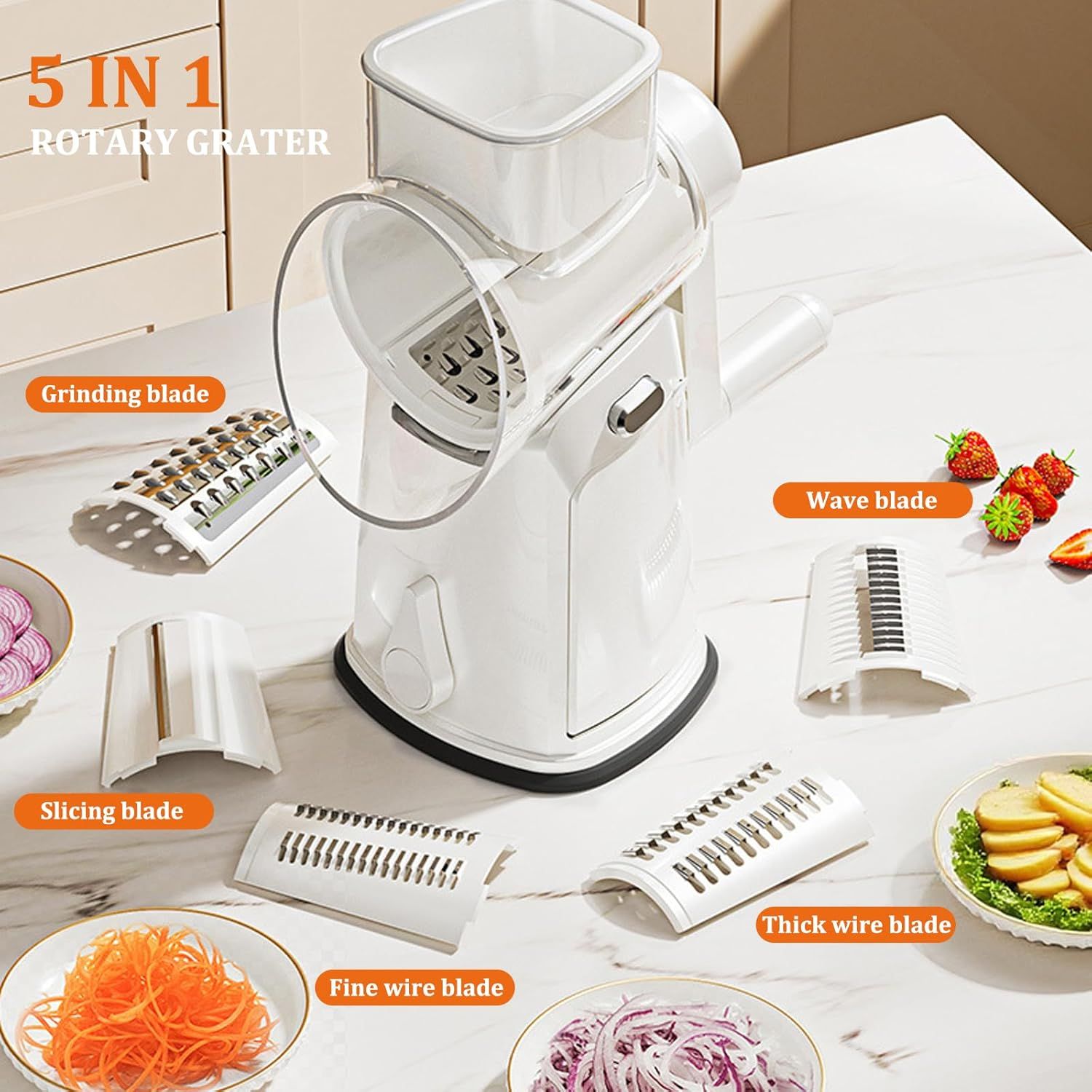 5-in-1 Hand Crank Rotary Vegetable Slicer & Grater with 10 Blades view 2