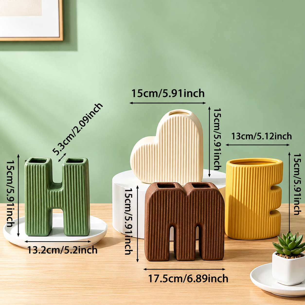 Creative Decorative Home Letter Shaped Ceramic Vase Set – Ribbed Texture view 2