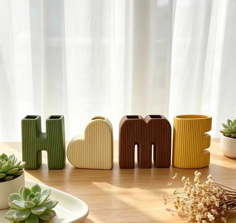 Creative Decorative Home Letter Shaped Ceramic Vase Set – Ribbed Texture view 5