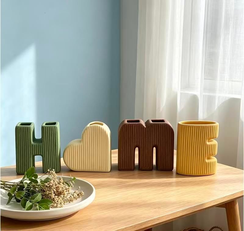 Creative Decorative Home Letter Shaped Ceramic Vase Set – Ribbed Texture view 6