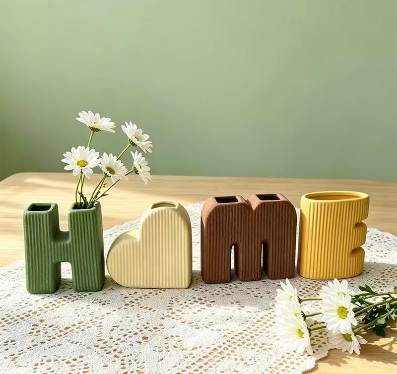 Creative Decorative Home Letter Shaped Ceramic Vase Set – Ribbed Texture view 7