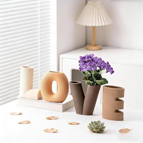 Love Vase 4-Piece Ceramic Vase Set – Stylish Floral Decorative Vases for Entryway view 2
