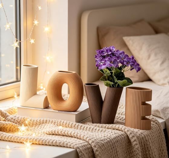 Love Vase 4-Piece Ceramic Vase Set – Stylish Floral Decorative Vases for Entryway view 4