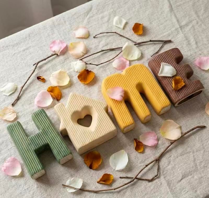 Creative HOME Decor Letter-Shaped Ceramic Vase Set – Ribbed Texture view 3