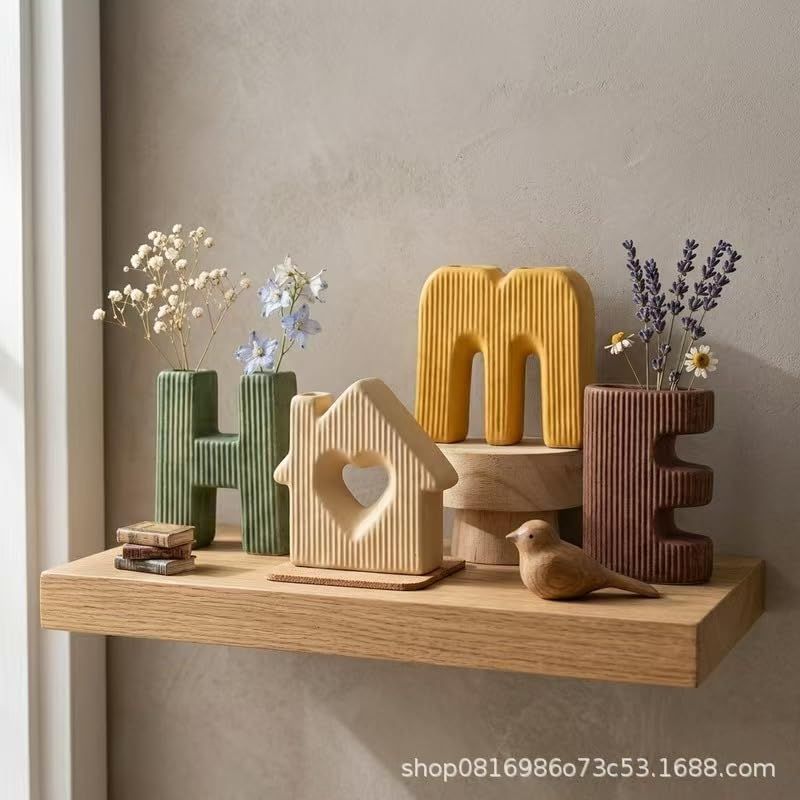 Creative HOME Decor Letter-Shaped Ceramic Vase Set – Ribbed Texture view 5